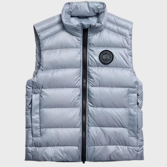 Doudoune Sans Manches C*nada bleu ciel effet brillant logo noir